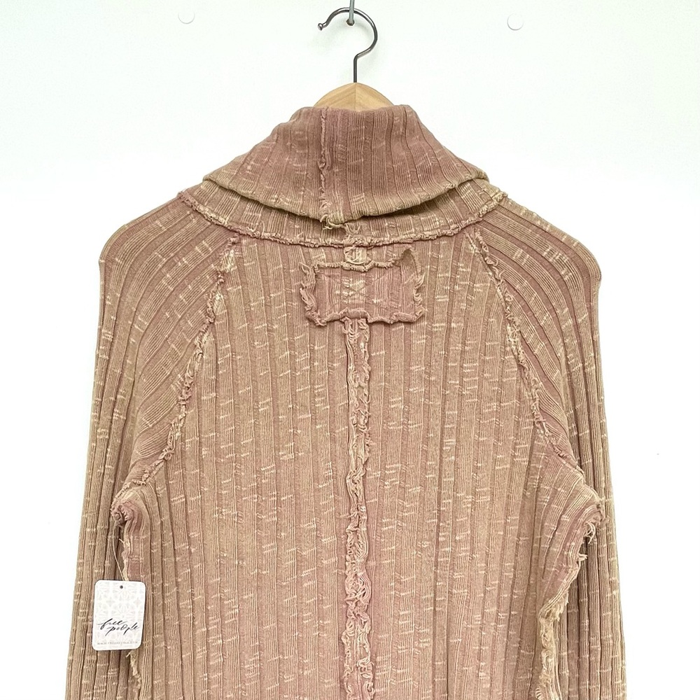 Free People Turtleneck Slouchy Knit Sweater Ribbed Long Cuffed Sleeve Raw Seam - Picture 5 of 14